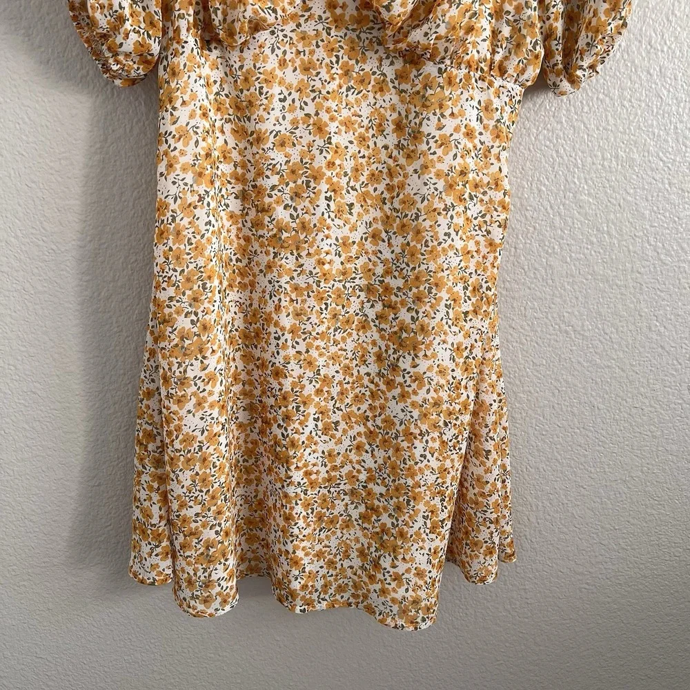 Missguided Sz 6 Dress Puff Sleeve Empire Waist Floral Mini Milkmaid Cottagecore - Picture 4 of 7